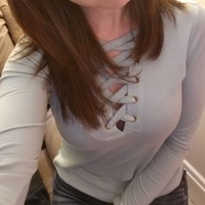 Light Green Deep-V Long Sleeve Tee